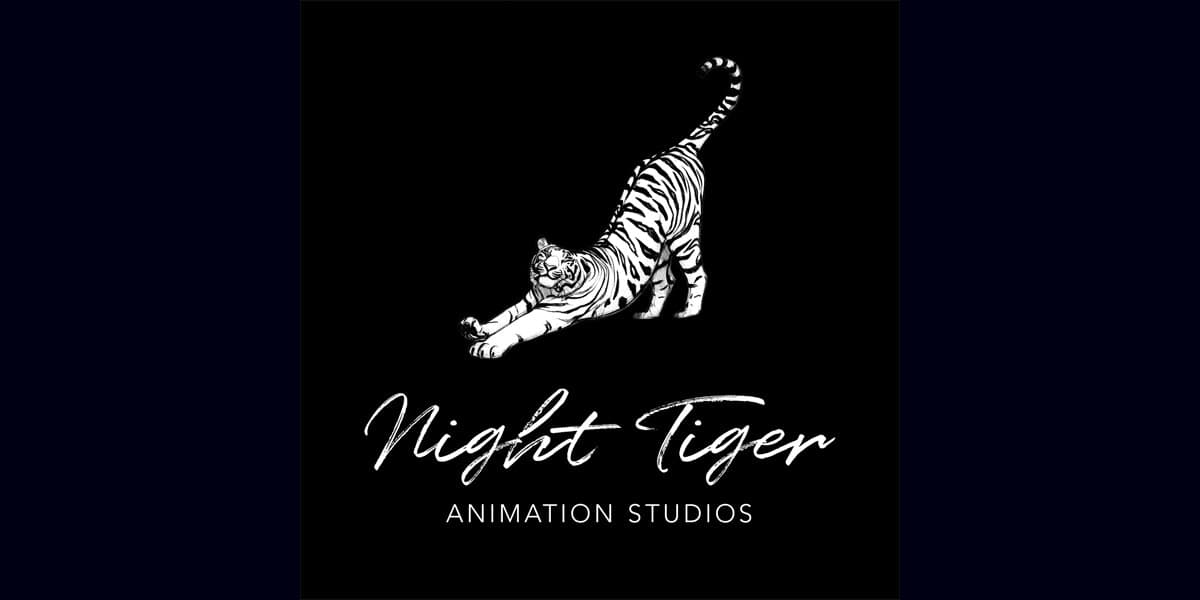 Night Tiger Animation Studios logo featuring a stretching white tiger above the studio name on a black background.