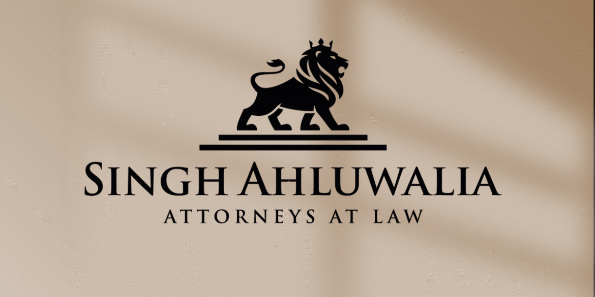 Singh Ahluwalia Attorneys at Law logo with a lion symbol, representing strength, justice, and compassionate legal advocacy.
